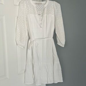 LOFT White Pleated Tiered Sundress with Puff Sleeves